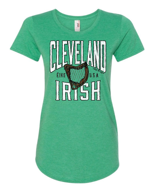 "Cleveland Irish Harp" on Kelly Green - Only in Clev 2XL-Women-s-Short-Sleeve-T-Shirt