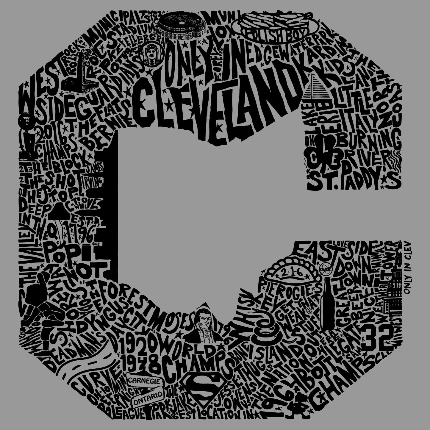 "Block C" Only in Cleveland Design" on Gray - Only in Clev