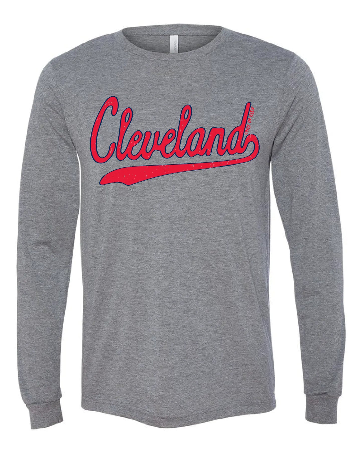 "Red Script" Cleveland Baseball Design on Gray - Only in Clev 3XL-Unisex-Long-Sleeve-T-Shirt