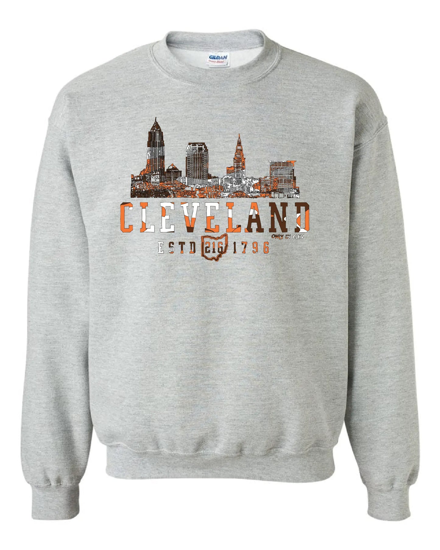 "Cleveland Brown & Orange Camo Skyline" on Gray - Only in Clev