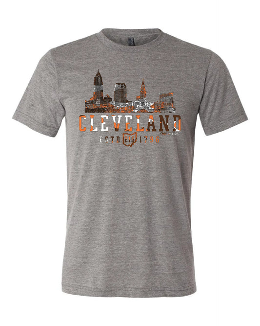 "Cleveland Brown & Orange Camo Skyline" on Gray - Only in Clev