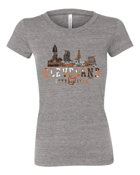 "Cleveland Brown & Orange Camo Skyline" on Gray - Only in Clev