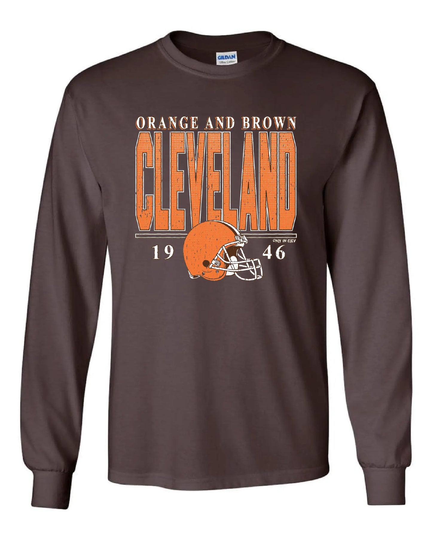 "Cleveland Vintage Football" on Brown - Only in Clev 3XL-Unisex-long-sleeve