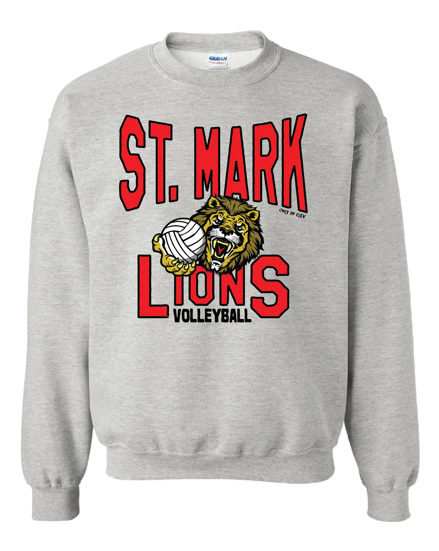 "St. Mark Lions Volleyball" Design on Ash - Only in Clev 3XL-Crew-Sweatshirt