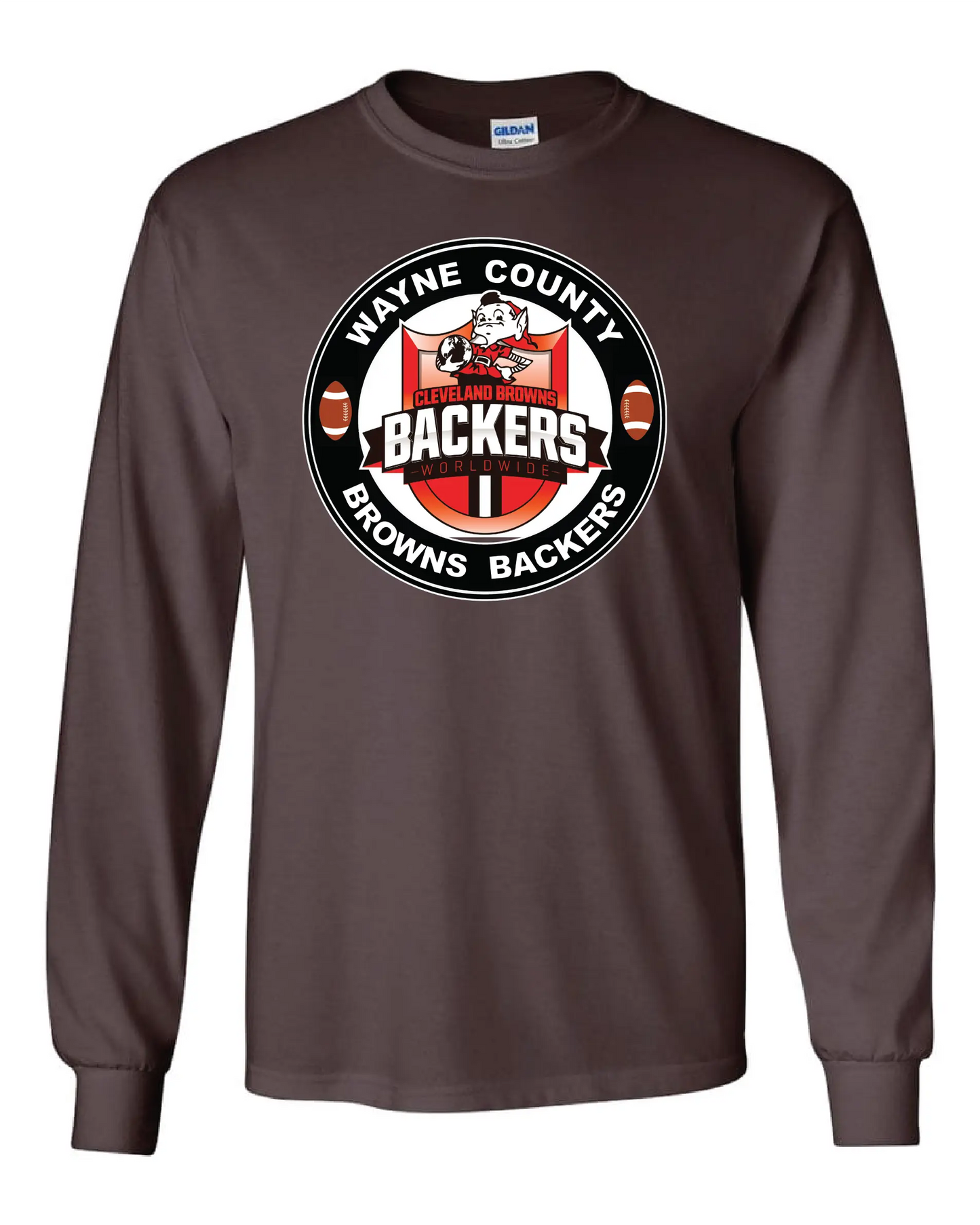 "Wayne County Browns Backers" Design on Brown - Only in Clev 3XL-Unisex-long-sleeve