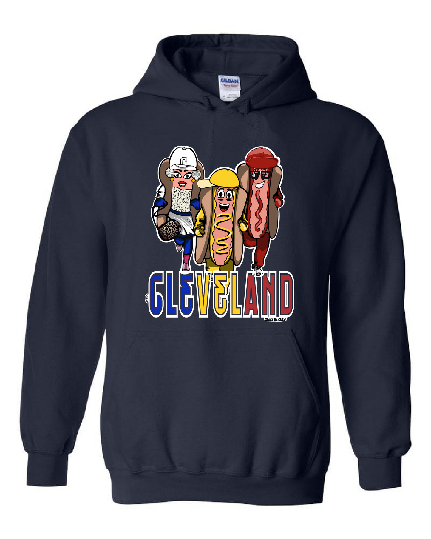 "Cleveland Baseball Ketchup Mustard Onion Dog/Design" on Navy - Only in Clev 