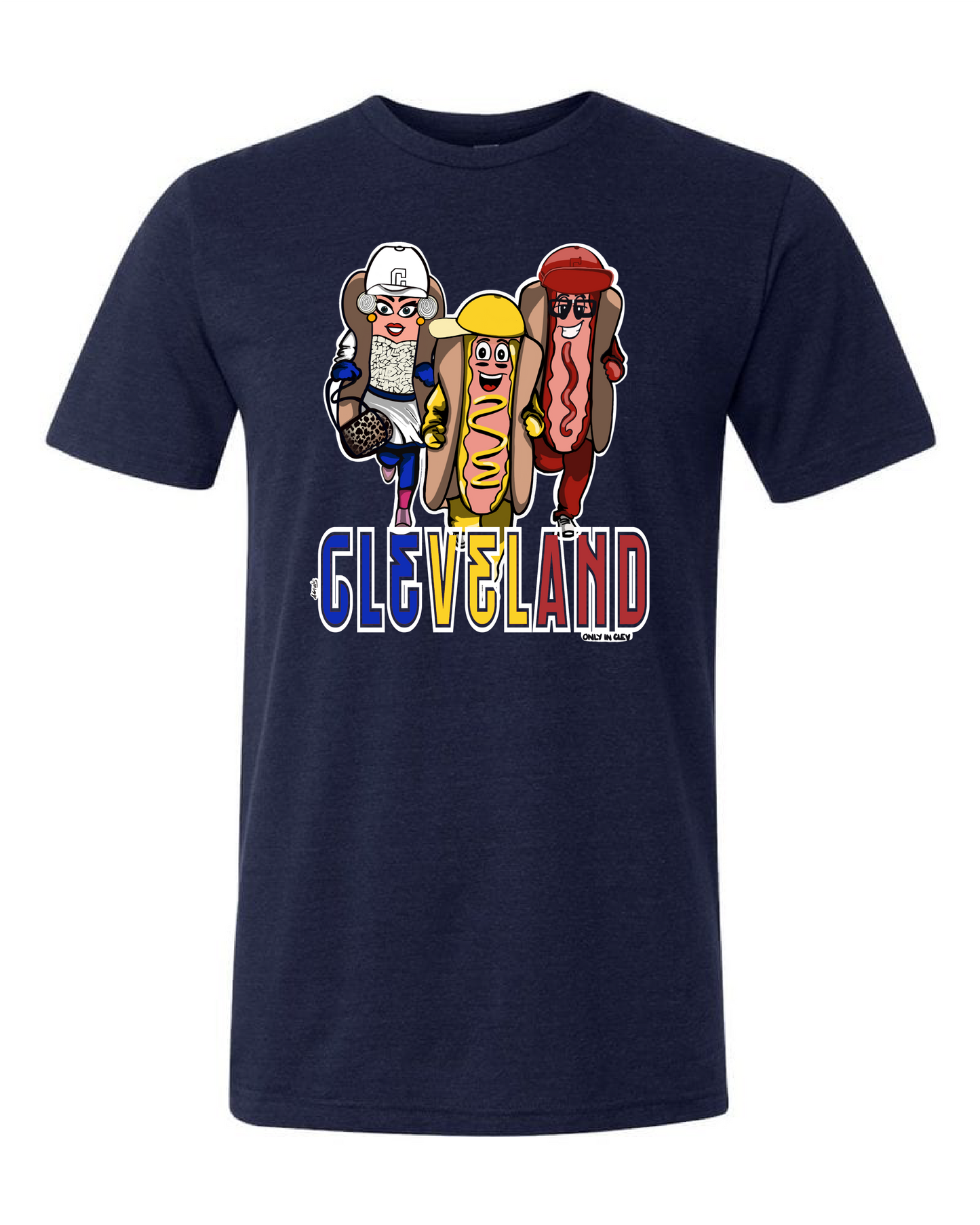"Cleveland Baseball Ketchup Mustard Onion Dog/Design" on Navy - Only in Clev 
