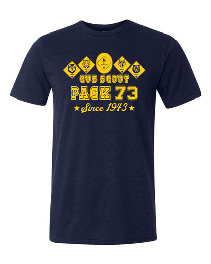"Cub Scout Pack 73" design on navy - Only in Clev 