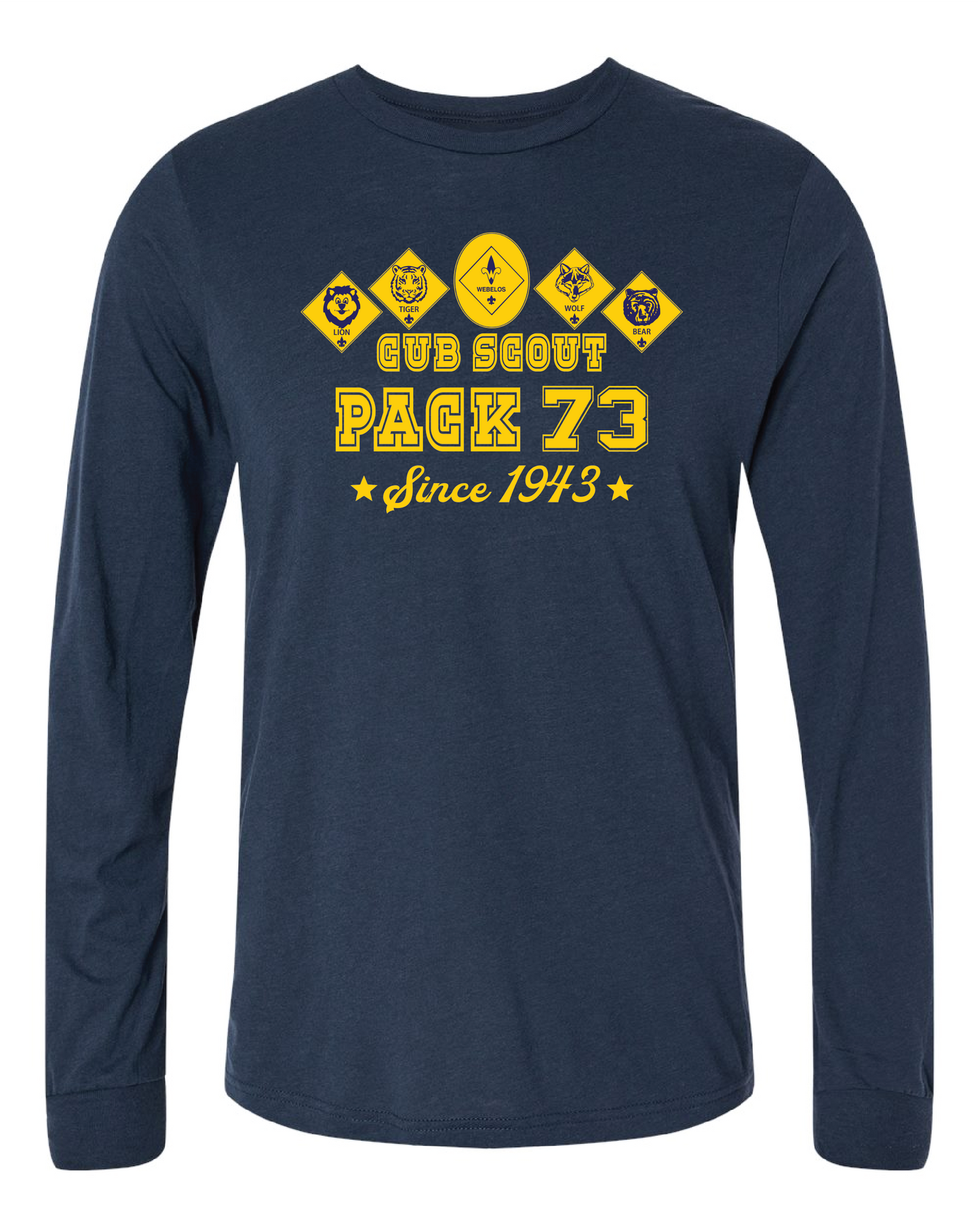 "Cub Scout Pack 73" design on navy - Only in Clev 