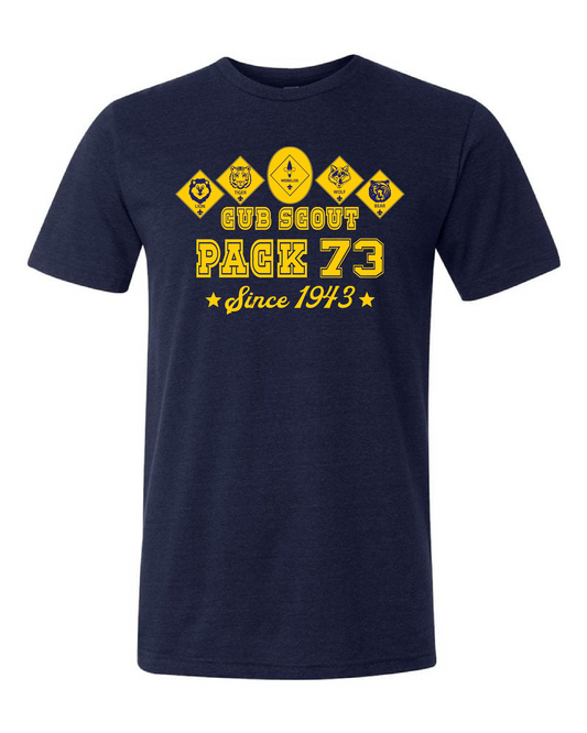 "Cub Scout Pack 73" design on navy - Only in Clev 