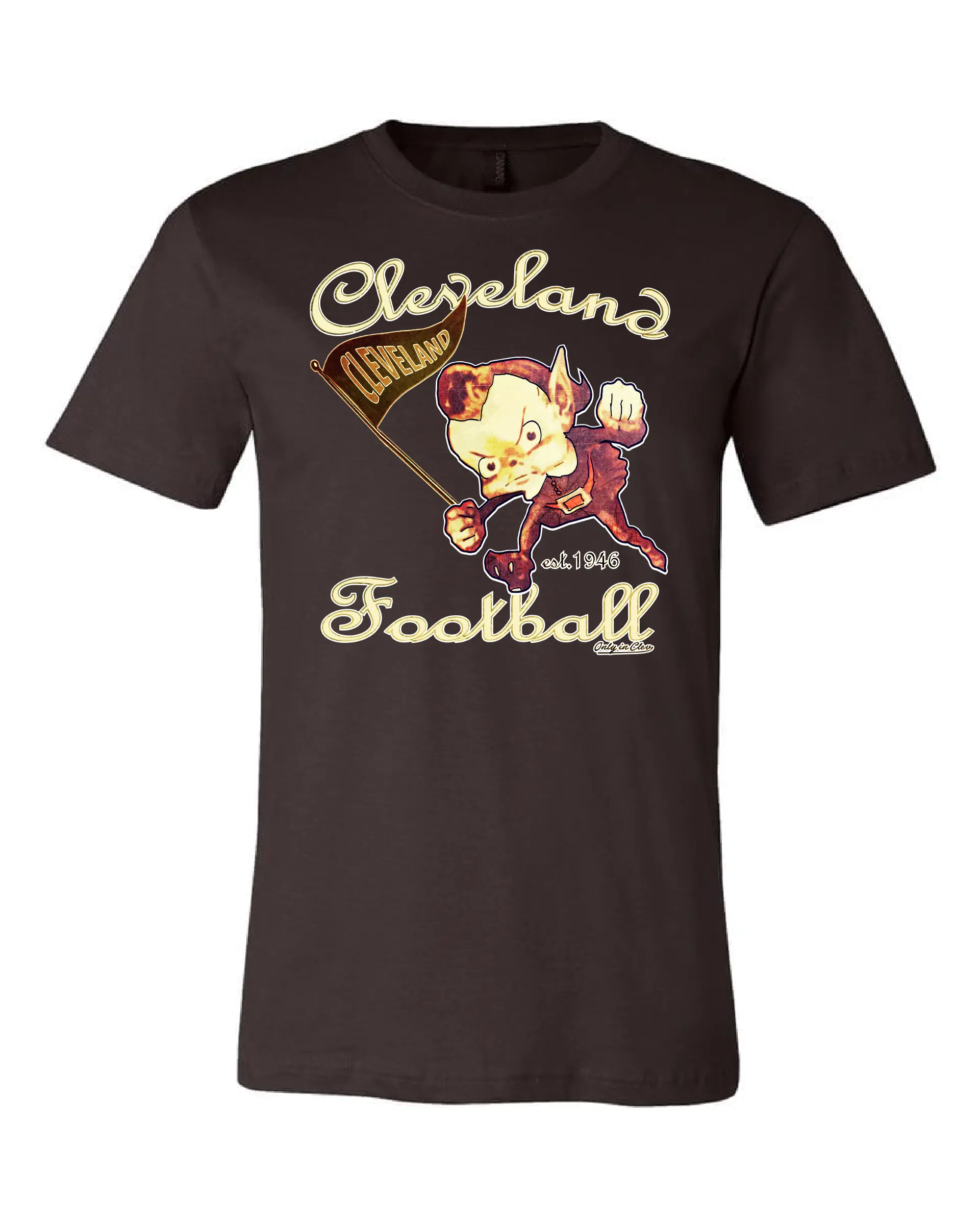 Cleveland Vintage Elf design on brown t-shirt – Cleveland football apparel