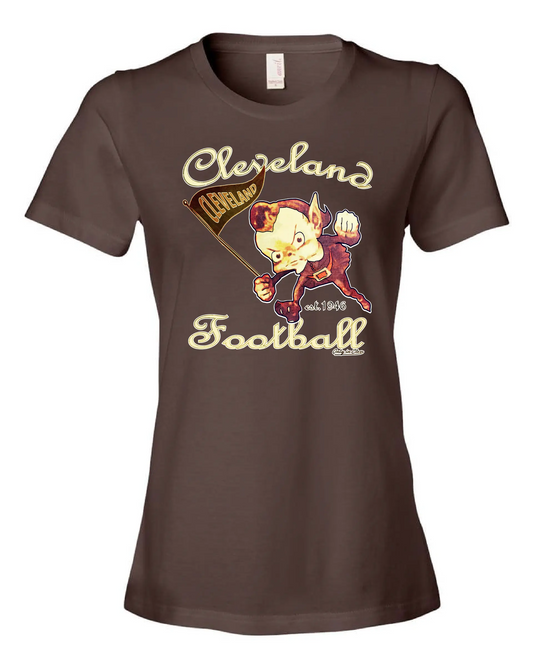 Cleveland Vintage Elf design on brown women t-shirt – Cleveland football apparel