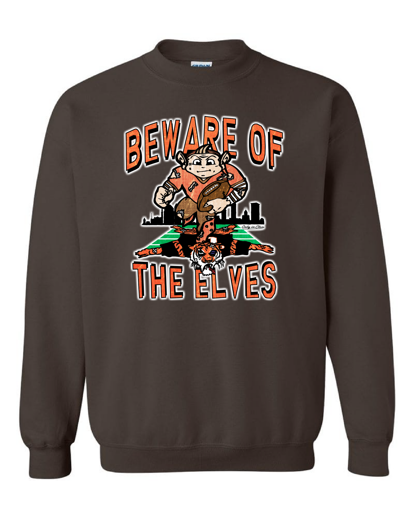 "Beware of the Elves" Design on Brown - Only in Clev 