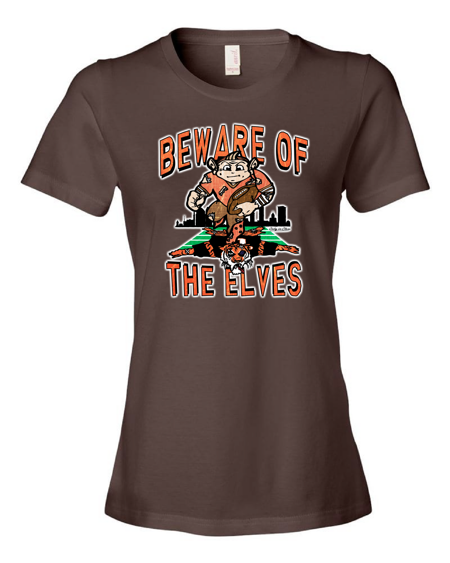 "Beware of the Elves" Design on Brown - Only in Clev 