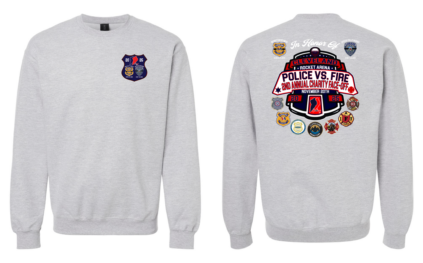 Cleveland Police vs Cleveland Firefighters Hockey Event Apparel Only in Clev 3XL / Grey Crew Sweatshirt