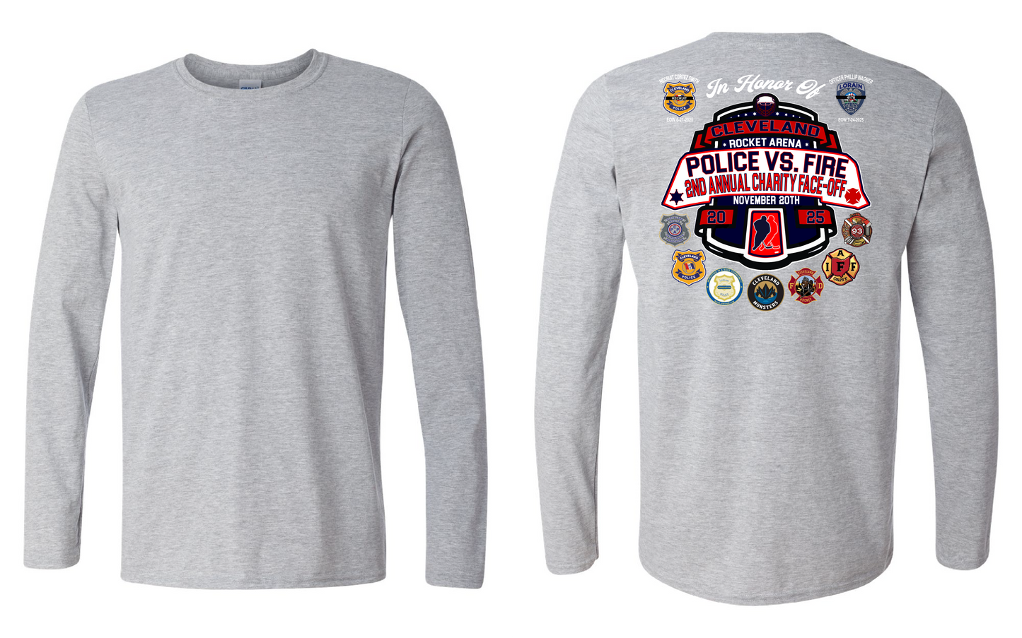 Cleveland Police vs Cleveland Firefighters Hockey Event Apparel Only in Clev XL / Grey Youth Long Sleeve