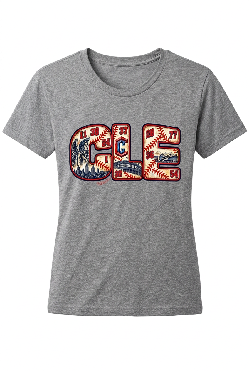 CLE Baseball 2026 on gray women's short sleeve shirt