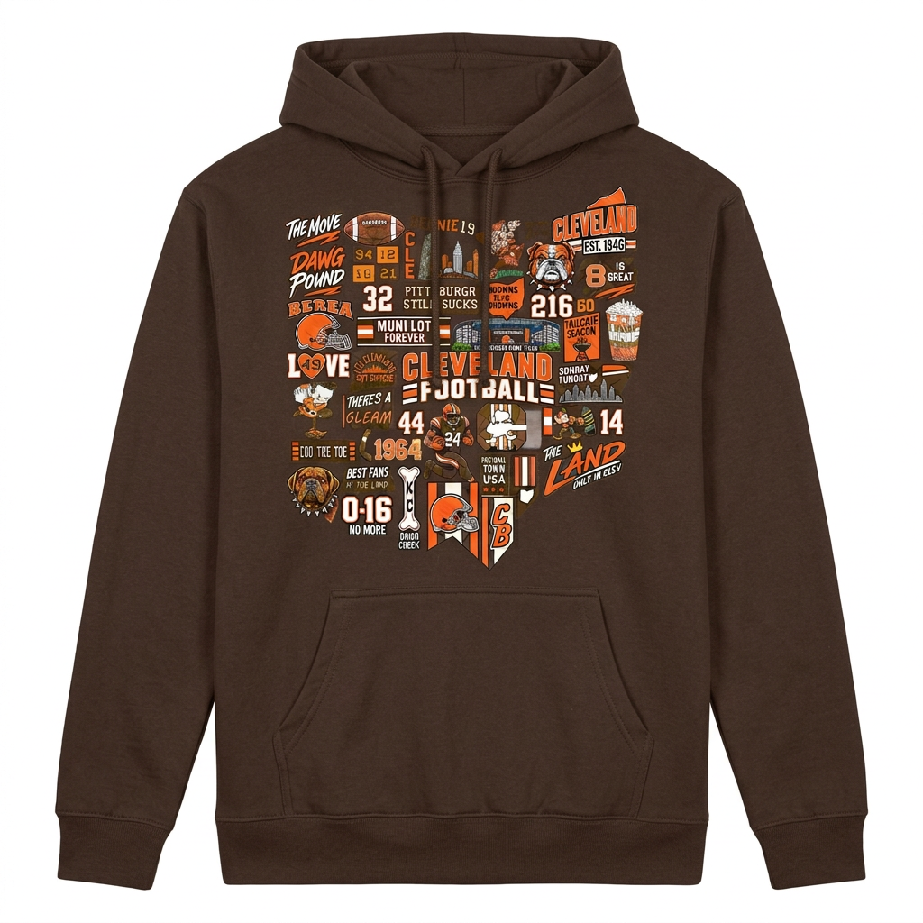Cleveland football Ohio collage on brown unisex hoodie