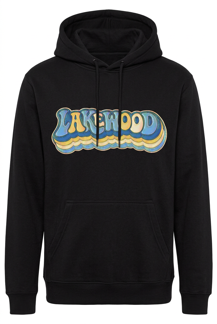 Lakewood Vibe on black hoodie