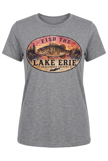 Lake Erie Smallmouth Bass on gray women's short sleeve T-shirt