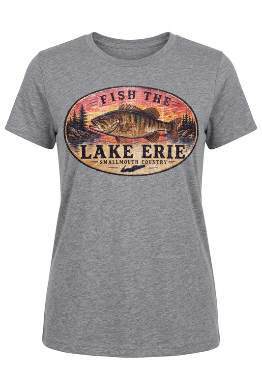 Lake Erie Smallmouth Bass on gray women's short sleeve T-shirt