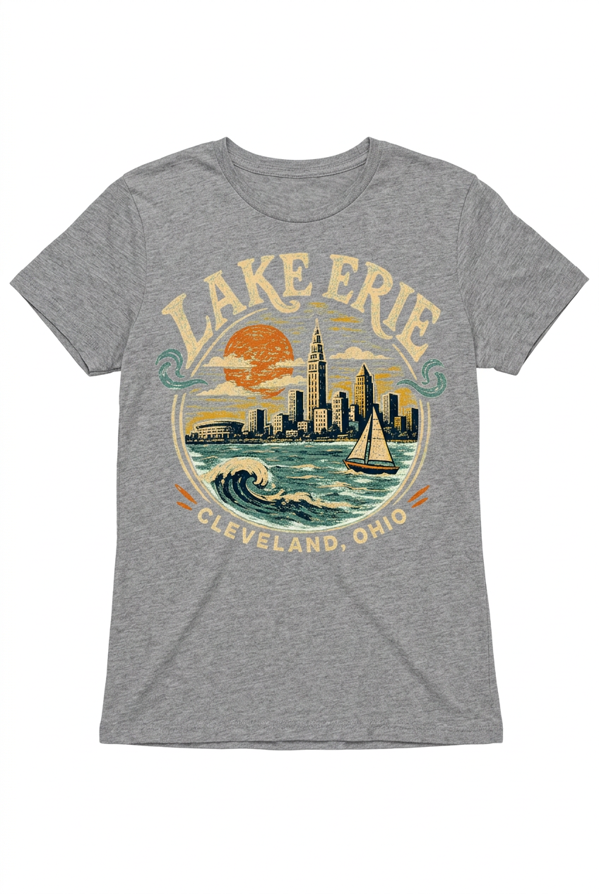 Lake Erie Circle on gray women's short sleeve T-shirt