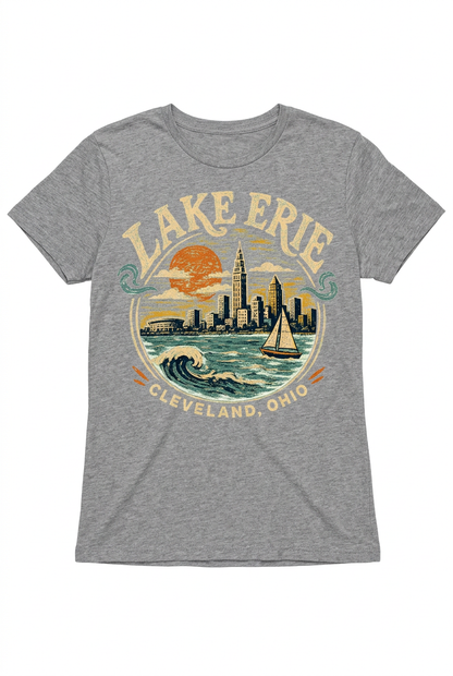 Lake Erie Circle on gray women's short sleeve T-shirt