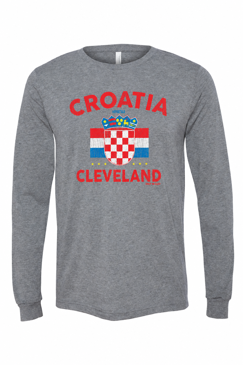 Cleveland Croatia design on gray long-sleeve shirt