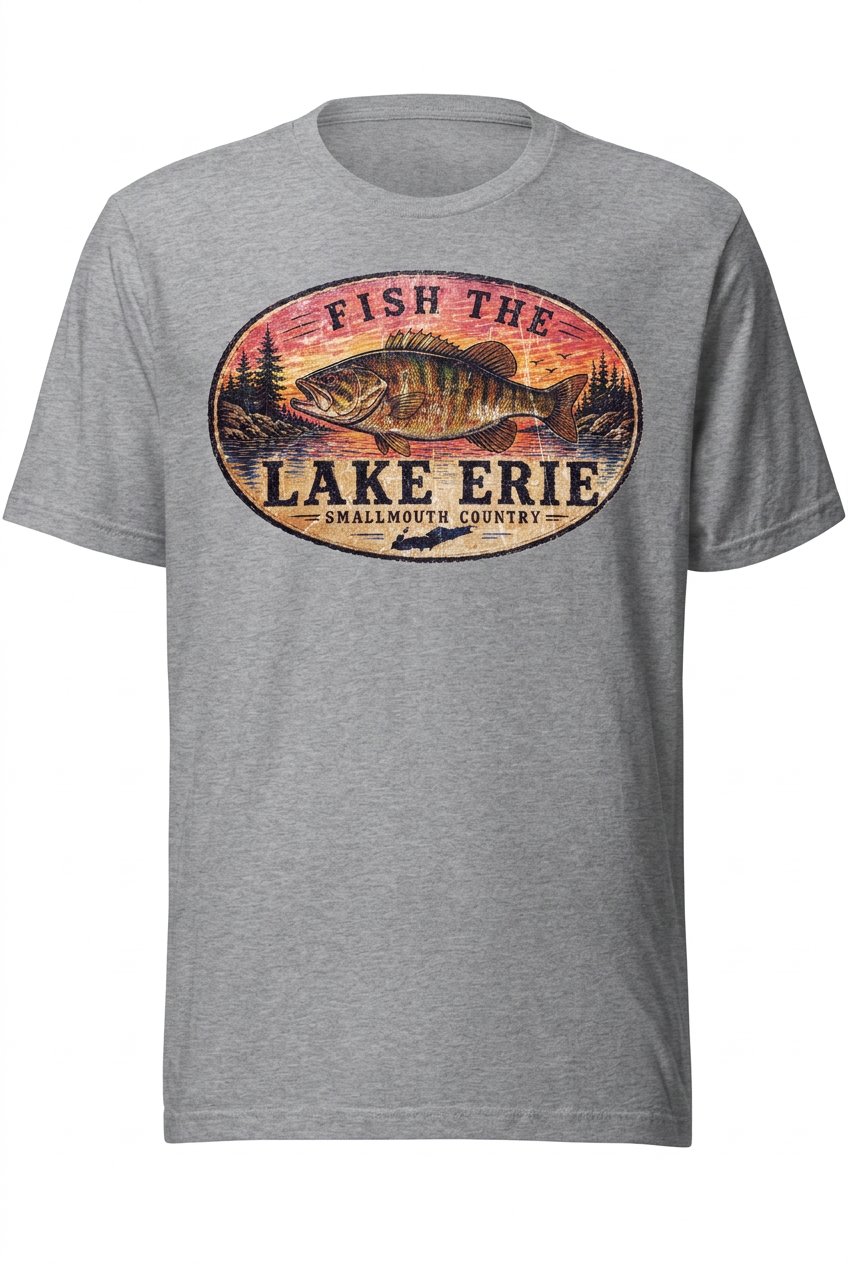 Lake Erie Smallmouth Bass on gray unisex short sleeve T-shirt