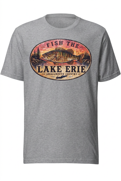 Lake Erie Smallmouth Bass on gray unisex short sleeve T-shirt