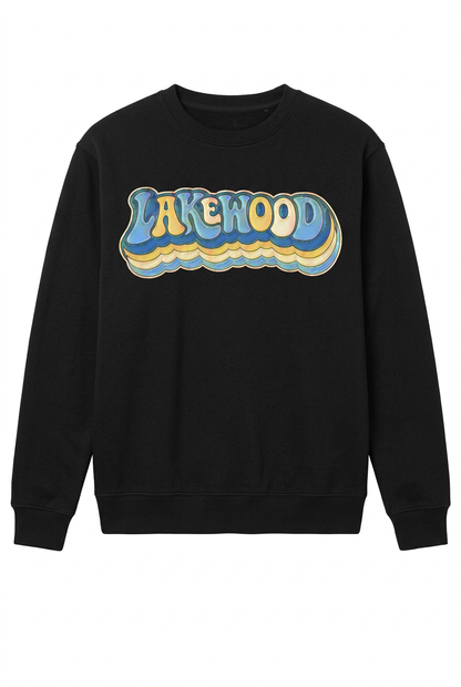 Lakewood Vibe on black crew sweatshirt