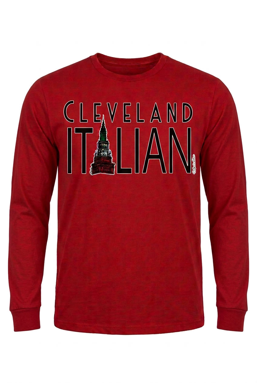 Cleveland Italian design on a red long-sleeve T-shirt