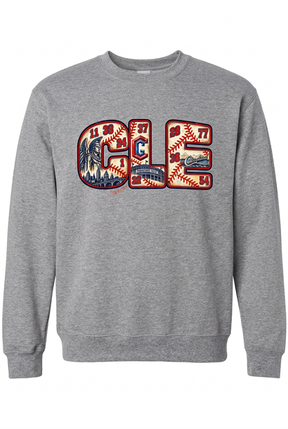 CLE Baseball 2026 on gray crew sweatshirt