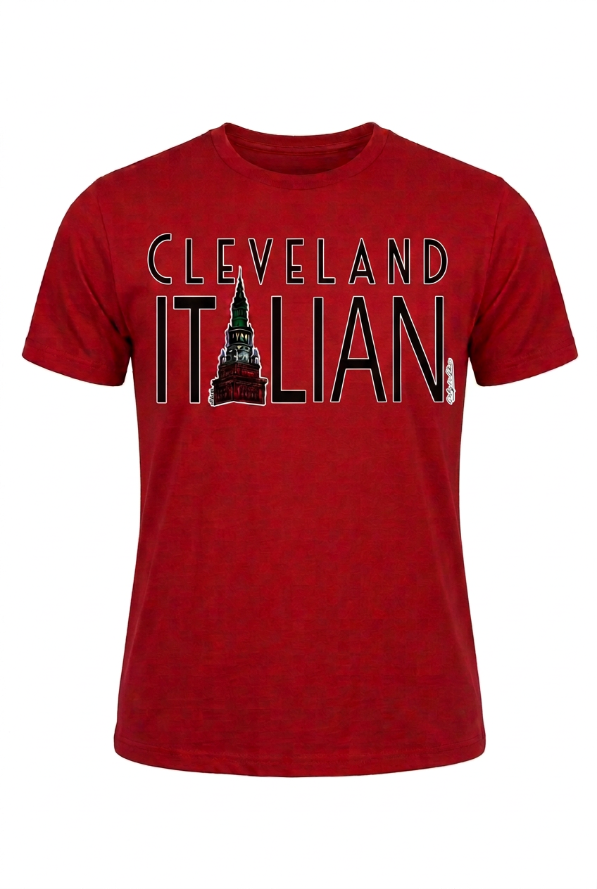 Cleveland Italian design on a red women's T-shirt