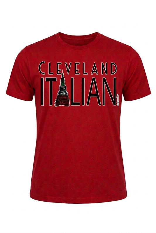 Cleveland Italian design on a red women's T-shirt
