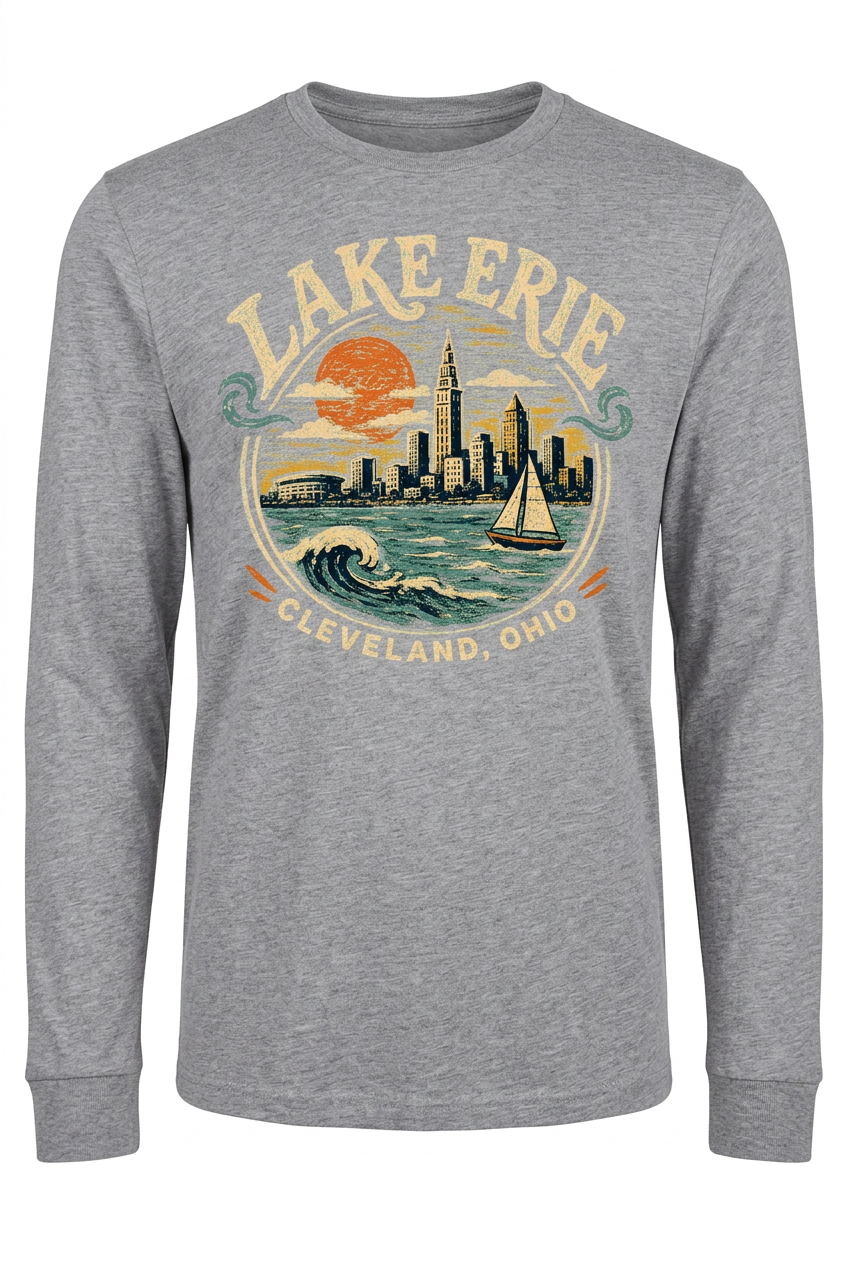 Lake Erie Circle on gray long sleeve T-shirt