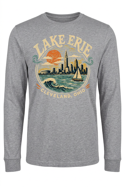 Lake Erie Circle on gray long sleeve T-shirt