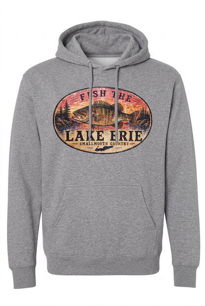 Lake Erie Smallmouth Bass on gray hoodie