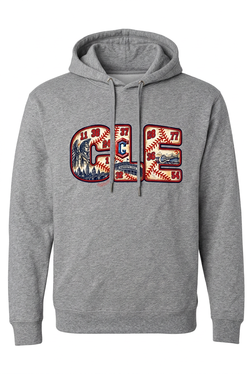 CLE Baseball 2026 on gray hoodie