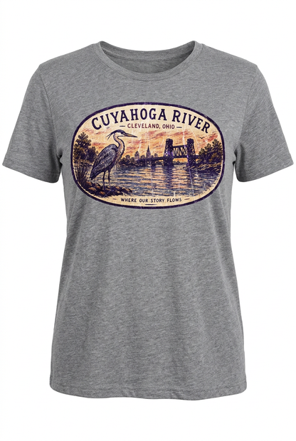 Cuyahoga River on gray women's short sleeve T-shirt