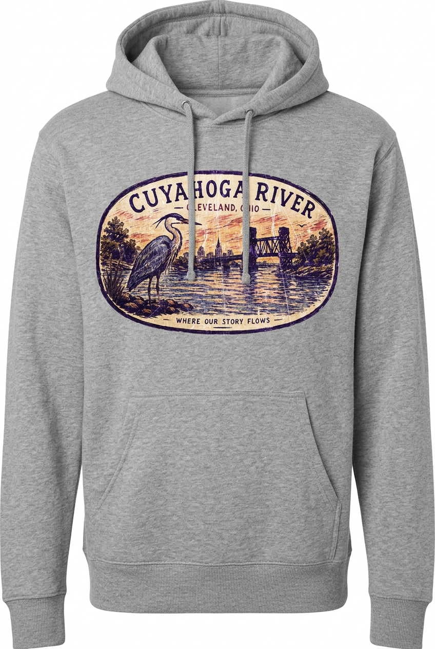 Cuyahoga River on gray hoodie