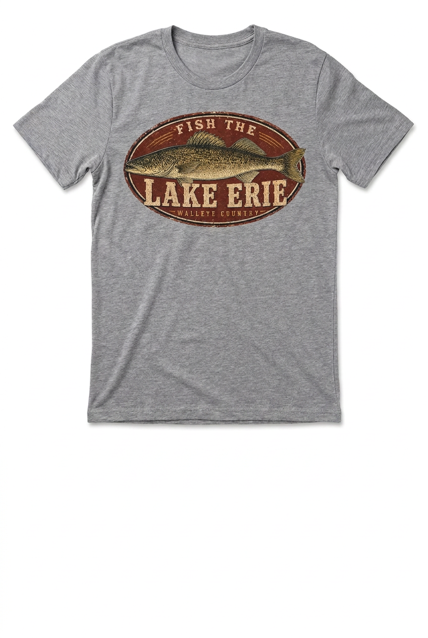 Lake Erie Walleye on gray men's short sleeve T-shirt