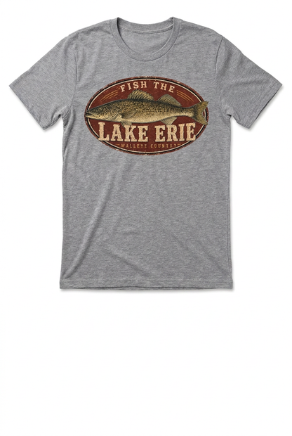 Lake Erie Walleye on gray men's short sleeve T-shirt