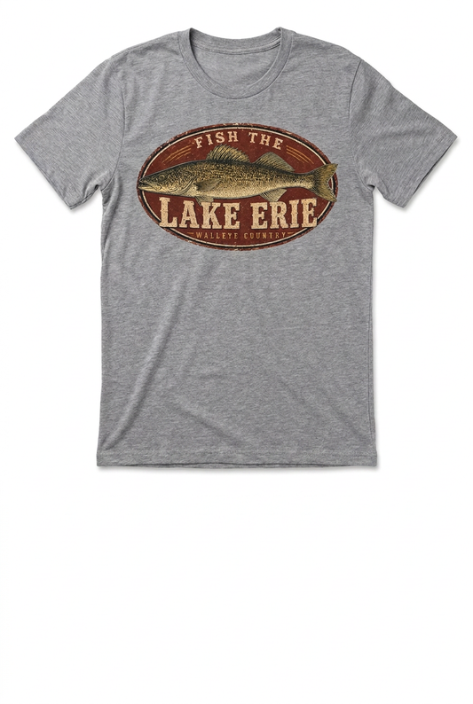Lake Erie Walleye on gray men's short sleeve T-shirt