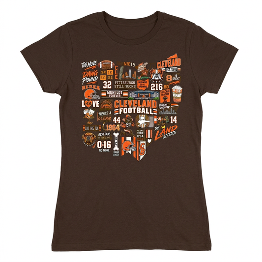 Cleveland football Ohio collage on brown women's short sleeve T-shirt