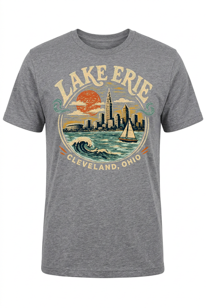 Lake Erie Circle on gray men's short sleeve T-shirt