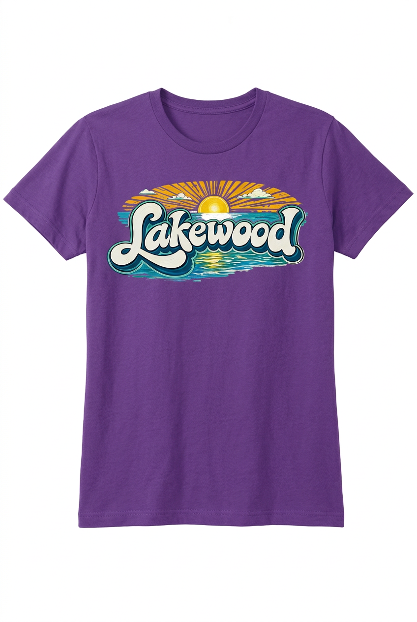 Lakewood Sunset on purple women's short sleeve T-shirt