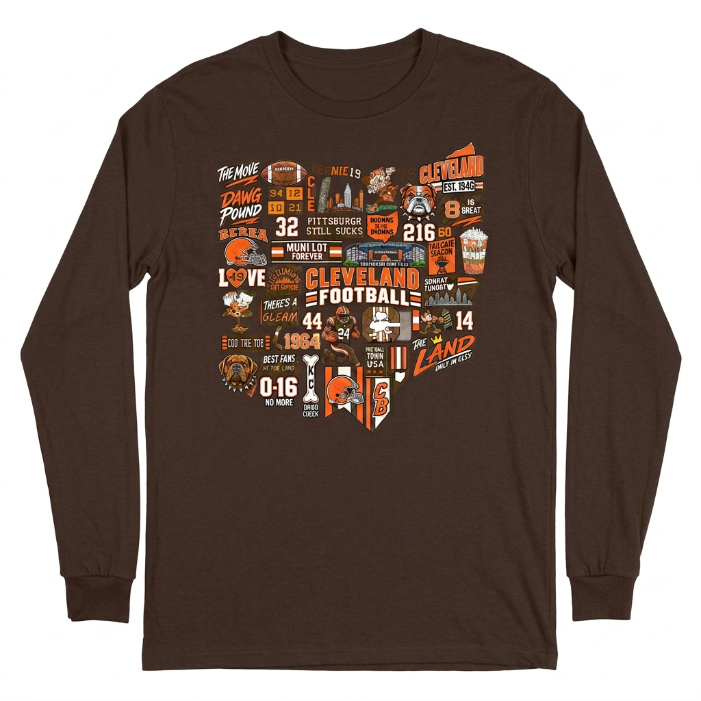 Cleveland football Ohio collage on brown unisex long sleeve shirt