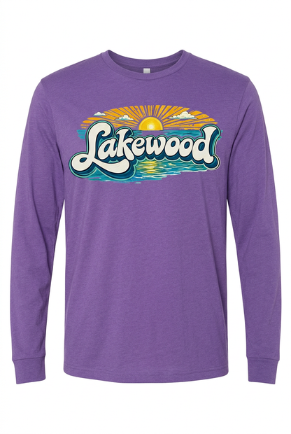 Lakewood Sunset on purple long sleeve T-shirt