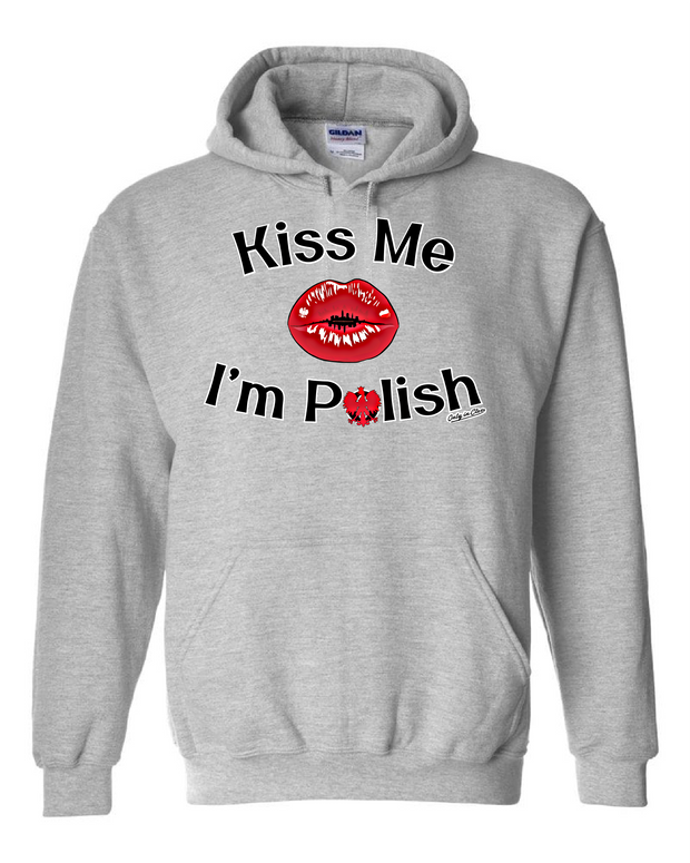 "Kiss me I'm Polish' design on Gray